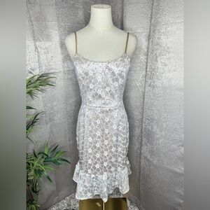 NEW Dress The Population Floral Lace Poplin Flutter Dress Beige & Cream Sz Small